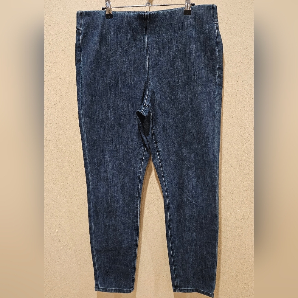 Soft Surroundings Darker Blue Heathered Women’s Pull-On Jeans, Size Large